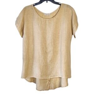 Terzo Millennio Italy 100% Linen Button‎ Back Hi Low Tunic Womens Medium Beige